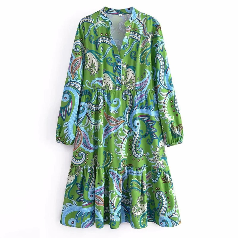 Spring Long Sleeve Printed Layered Dress